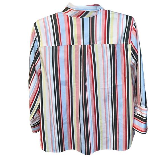 Chico’s Colorful Striped Cotton Blend No Iron Chic Stretch  Blouse Size 3 (16) - Picture 4 of 11